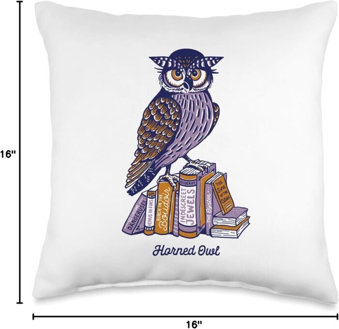 Horned Owl Reading Erotic Books: Funny Romance Novel Gift Throw Pillow, 16x16, Multicolor - Image 4