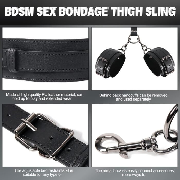 Vibrating Anal Hook BDSM Sex Bondage Restraints Kit, Thigh Sling Chest Harness Behind Back Handcuffs, 3 Balls Anal Trainer with 9 Vibration Modes, SM Fetish Unisex Sex Toys for Couples - Image 7