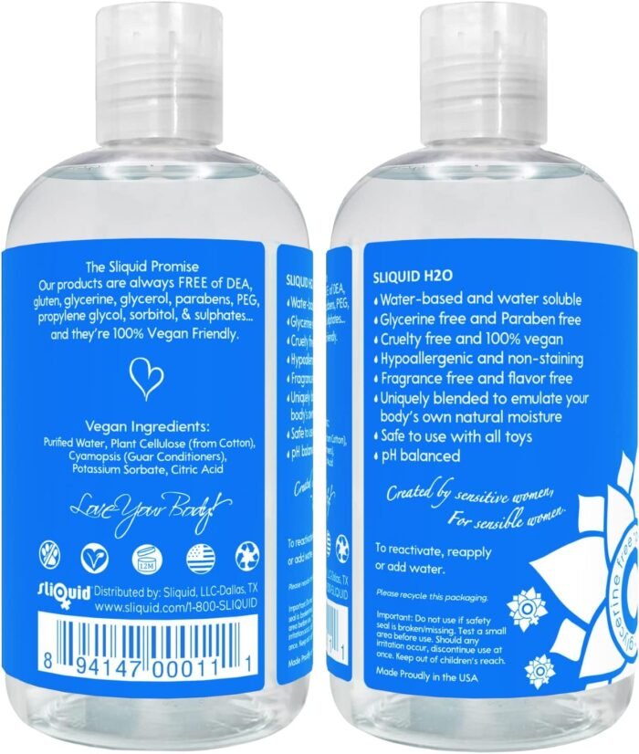 Sliquid H2O Water-Based Lube - Clear, Long-Lasting Gel, Natural Lube for Women/Men/Couples, Unscented, 8.5 Fl Oz (2 Pack) - Image 2