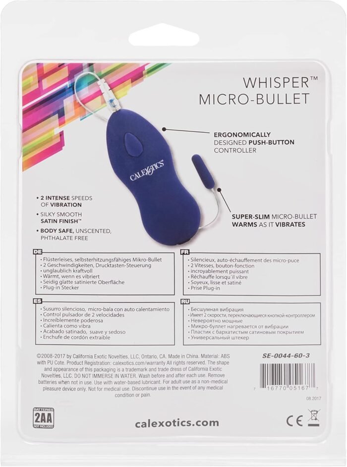 CalExotics Whisper Micro Bullet – Self Heating Wired Pocket Bullet Vibrator - Remote Control Sex Toys for Couples - Adult Egg Massager - 1.25 Inch - Purple - Image 5