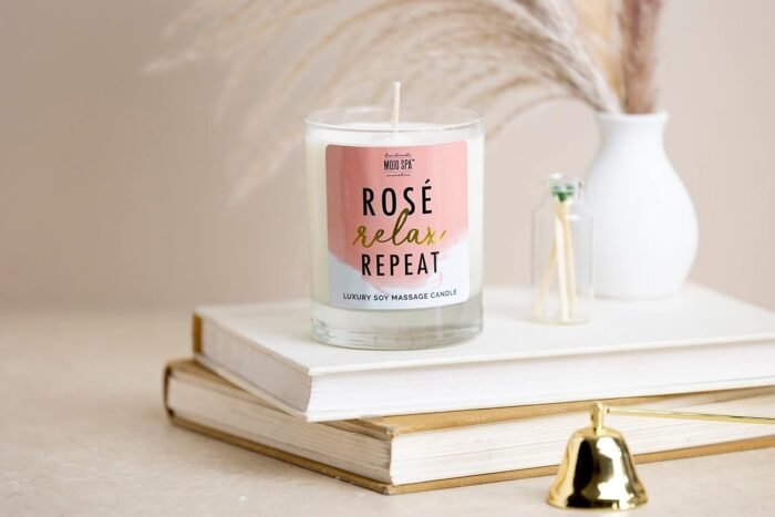 Mojo Spa Rose Relax Repeat Soy Massage Candle | Melts Into a Luxurious Body Cream | 8oz Glass Jar - Image 5