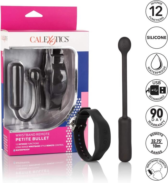 CalExotics Wristband Remote Petite Bullet Vibrator, Waterproof Silicone 12-Function Simulator Adult Couple Sex Toy Black SE-0077-25-3 - Image 7