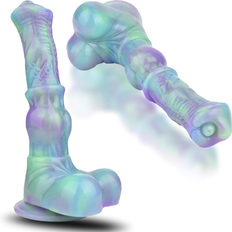 Knot Horse Dildo 9.8 Inch Soft Colorful Silicone Fantasy Dildo Suction Cup XL g Spot Thick Realistic Animal Fake Penis Dildos Large Anal Play Butt Plug Women Couple Gay Adult Sex Toys & Games (A)