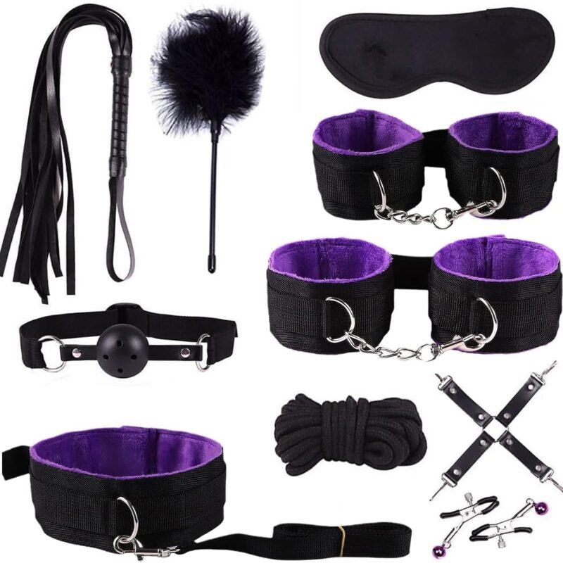 BDSM Bondage Restraints for Bed Sex Game Purple 10pcs Sex Toys Men Tie Up Women Sex Restraints Sweater Handcuffs, Ankle Cuffs BDSM Restraint Under Mattress Thigh Restraints Sex Furniture for Bedroom