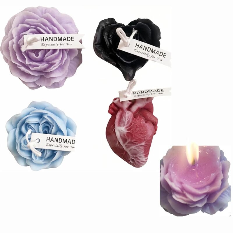 4 Pcs Low Temperature Candles Purple Peony Flower Shaped Black Heart Red Heart Blue Austin Rose Scented Starlight Gilded Candles Adult Low Heat Body Safe Drip Candles Wax Play for Couples