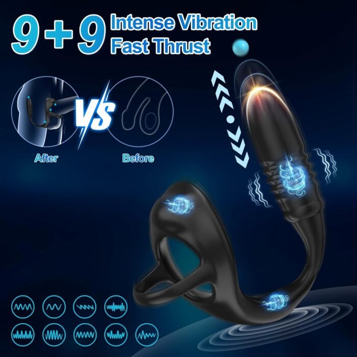 Vibrating Cock Rings with Anal Vibrator - Sex Toys for Men Penis Ring with Anal Plug Vibrator Male Prostate Massager, 9 Thrusting & Vibrating Modes, APP Remote Control Vibrator Adult Sex Toys & Game… - Image 2