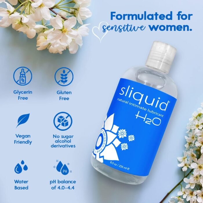 Sliquid H2O Water-Based Lube - Clear, Long-Lasting Gel, Natural Lube for Women/Men/Couples, Unscented, 8.5 Fl Oz (2 Pack) - Image 4