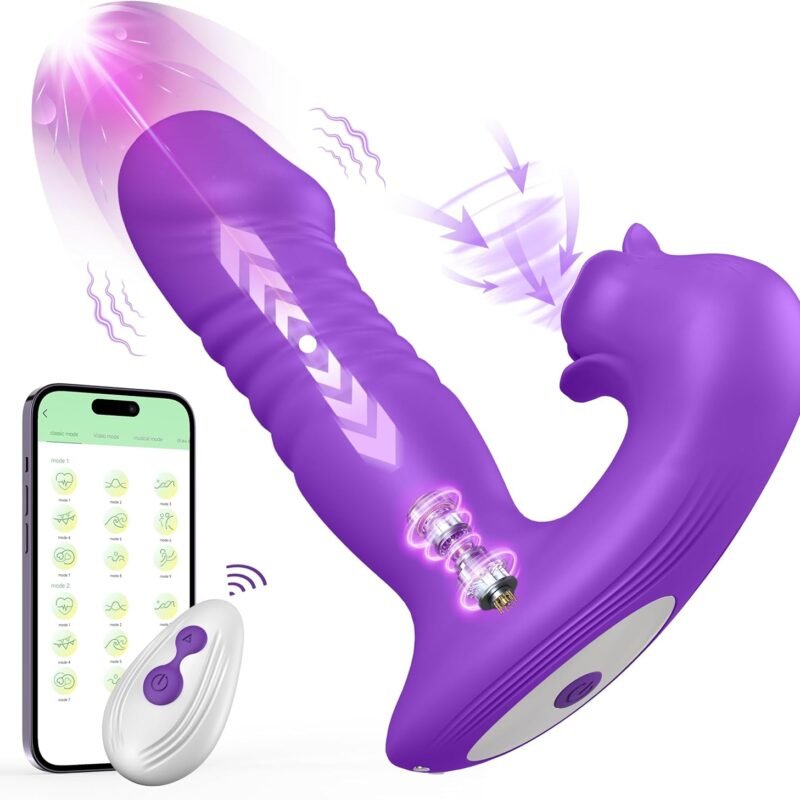 Thrusting Dildo Sucking Vibrator Rose Sex Toys for Women– Upgraded Sex Stimulator with 9 Sucking &Thrusting Vibrating Modes,G Spot Clit Nipple Wearable Vibrator (Purple)