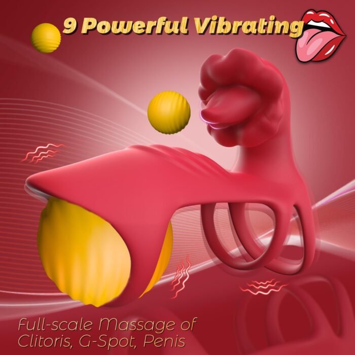 Vibrating Cock Ring Sex Toys for Couples Men - App Remote Control Vibrators Penis Sleeve with Tongue Clitoral Vibrator, Adult Toy Penis Ring Cock Sleeve, Sex Toy for Women Male Penis Extender, Red - Image 3