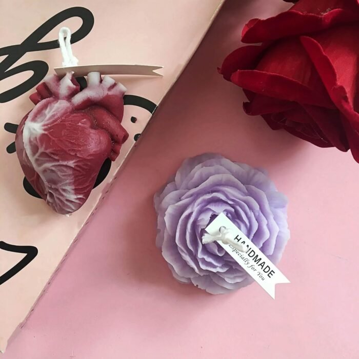 4 Pcs Low Temperature Candles Purple Peony Flower Shaped Black Heart Red Heart Blue Austin Rose Scented Starlight Gilded Candles Adult Low Heat Body Safe Drip Candles Wax Play for Couples - Image 5