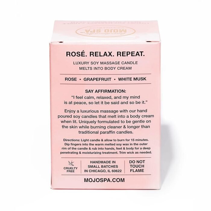 Mojo Spa Rose Relax Repeat Soy Massage Candle | Melts Into a Luxurious Body Cream | 8oz Glass Jar - Image 4