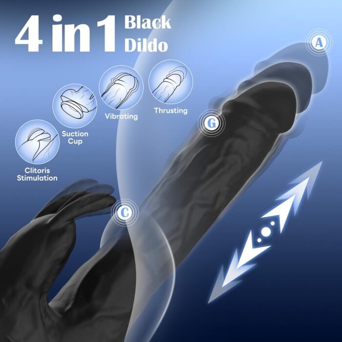 Black Thrusting Dildo Vibrator Sex Toys for Women, Gepoch Realistic Dildos for G Spot Anal Stimulation with 10 Thrusting and Vibration Modes, Remote Control Vibrator with Cup Suction Dildos Adult Toy - Image 2