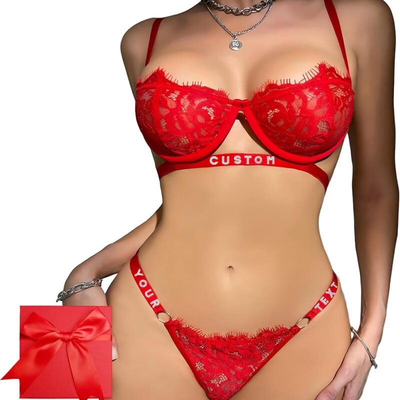 Personalized Thongs With Names Bra Set,Custom Sexy Lace Underwear Lingerie Sets