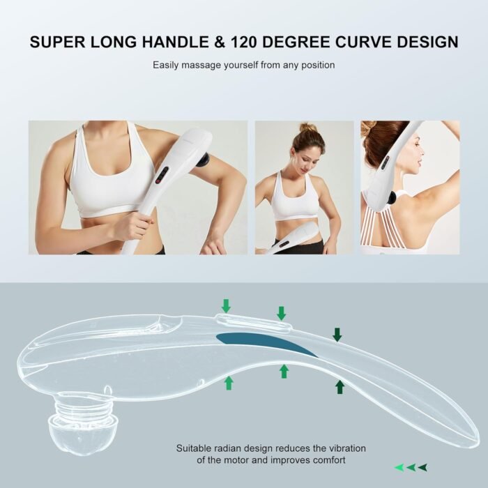 MEGAWISE Cordless Handheld Back Massager w/Rechargeable 3200mAh Battery, 5 Speed and 5 +2 Massage Nodes with Hard, Medium and 2 Soft Silicone Nodes; Massage While Moving Around (Pearl White) - Image 2
