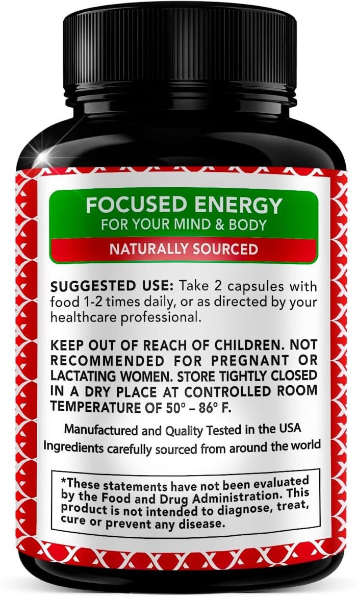 Korean Red Panax Ginseng 1200mg + Ginkgo Biloba - Extra Strength Root Extract Powder Supplement w/High Ginsenosides Vegan Capsules for Energy, Performance & Focus - Supplement for Men & Women - Image 3