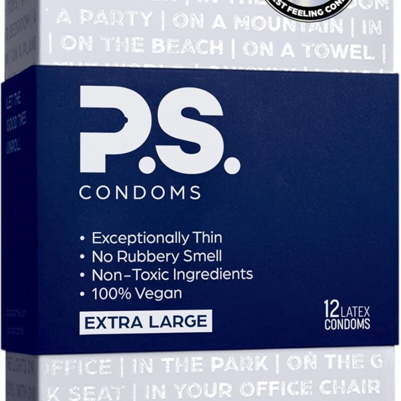 PS Condoms Extra Large Latex Condoms for Men - Odorless and 100% Vegan - Exceptionally Thin, Lubricated, and Clear Condoms - XL 12 Pack