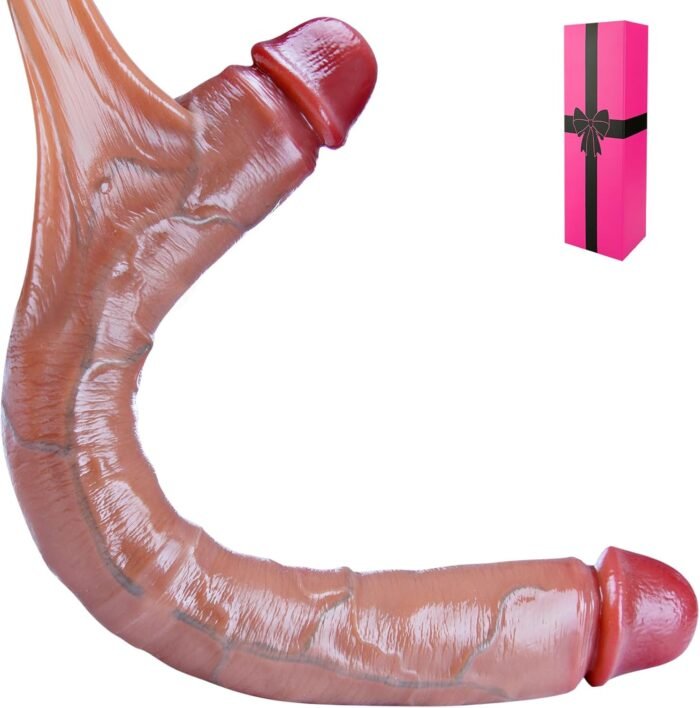 17.7 * 1.8 inch Dual Headed Huge Movable Dildo for Men Women, Long Realistic Silicone Skin Penis Extra Large XL Dual Glans Flexible Dildo, Thick Anal G-Spot Dildos Sex Toy for Couples Lesbian Gay Game