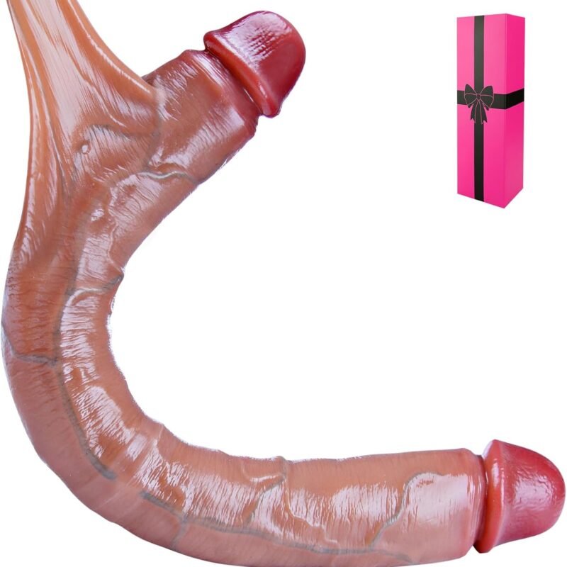 17.7 * 1.8 inch Dual Headed Huge Movable Dildo for Men Women, Long Realistic Silicone Skin Penis Extra Large XL Dual Glans Flexible Dildo, Thick Anal G-Spot Dildos Sex Toy for Couples Lesbian Gay Game