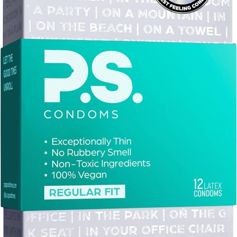 PS Condoms Exceptionally Thin Latex Condoms for Men - Odorless and 100% Vegan - Ultra Thin Lubricated Condom - 40% Thinner and Transparent - 12 Pack