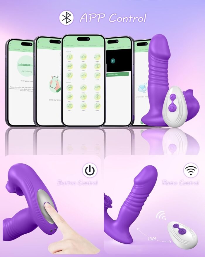 Rose Sex Toys for Women,Sucking Stimulation Vibrator with 9 Vibrating Sucker 9 Thrusting Dildo Modes,App Remote Control G Spot Vibrator Nipple Vibrator,Adult Sex Toy for Woman Female Couples - Image 4