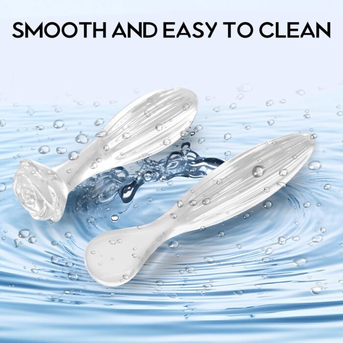 Crystal Glass Dildo Anal Plug,2Pcs Big Butt Plug Anus Training Kit Rose Round Base G-Spot Stimulator Sex Glass Anal Masturbation Plug Prostate Massage Adult Sex Toys for Men Women Gay and Couples - Image 5