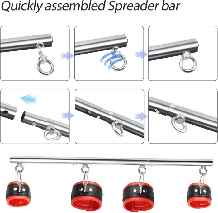 BDSM Bondage Restraints with Handcuffs Ankle Cuffs for Couples Spreader Bar Sex Toys Bondage Gear & Accessories Adjustable Bondage Kit Adult Sex Toys & Games (Red) - Image 2