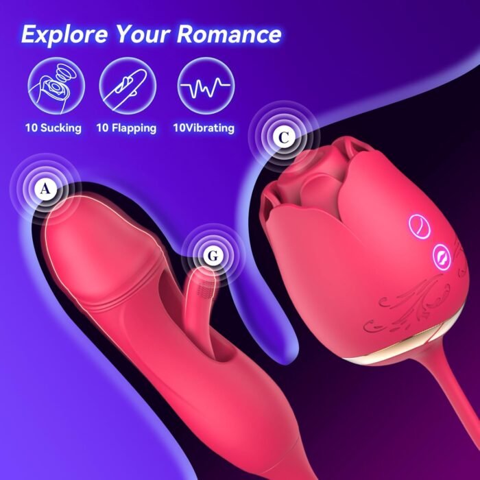 Sucking Vibrator Rose Sex Toys, G Spot Dildo Vibrator for Women with 10 Suctions 10 Flapping Modes, Rose Sex Stimulator Adult Sex Toy, Rose Clit Vibrator - Image 2