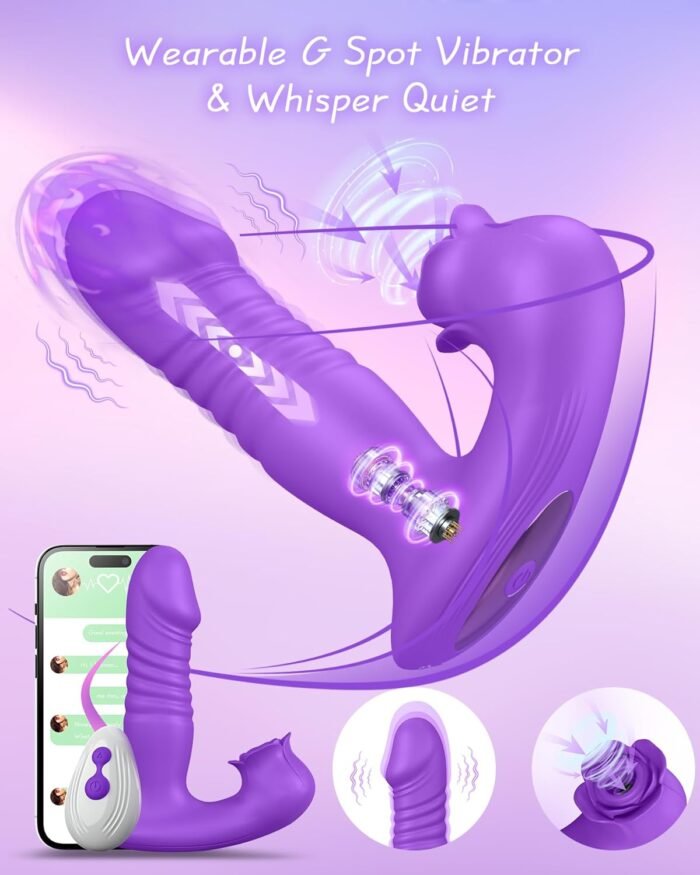 Rose Sex Toys for Women,Sucking Stimulation Vibrator with 9 Vibrating Sucker 9 Thrusting Dildo Modes,App Remote Control G Spot Vibrator Nipple Vibrator,Adult Sex Toy for Woman Female Couples - Image 6