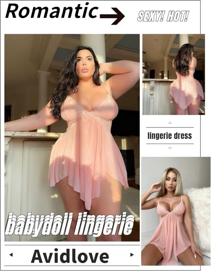 Avidlove Women Lingerie Lace Babydoll V Neck Sexy Sleepwear Strap Chemise - Image 3