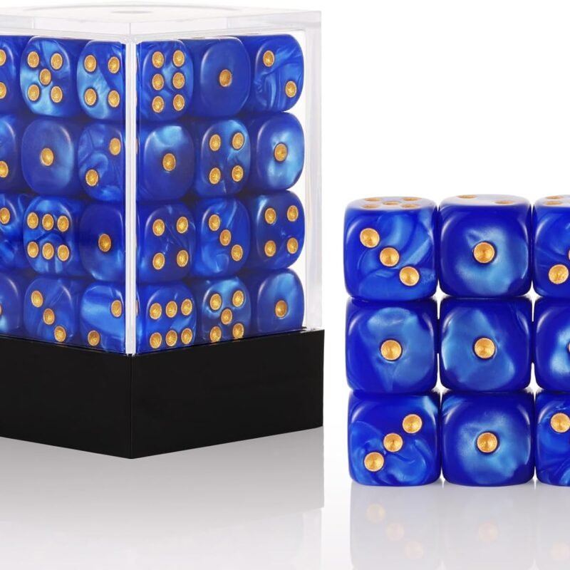 36 of Pack 12MM 6 Sided MINI Dice Set,Pearl Pattern Game Dice Set, 6 Sided Standard Dices for Yahtzee, Bunco or Teaching Math,with Portable Plastic Box(Deep Blue Pearl)