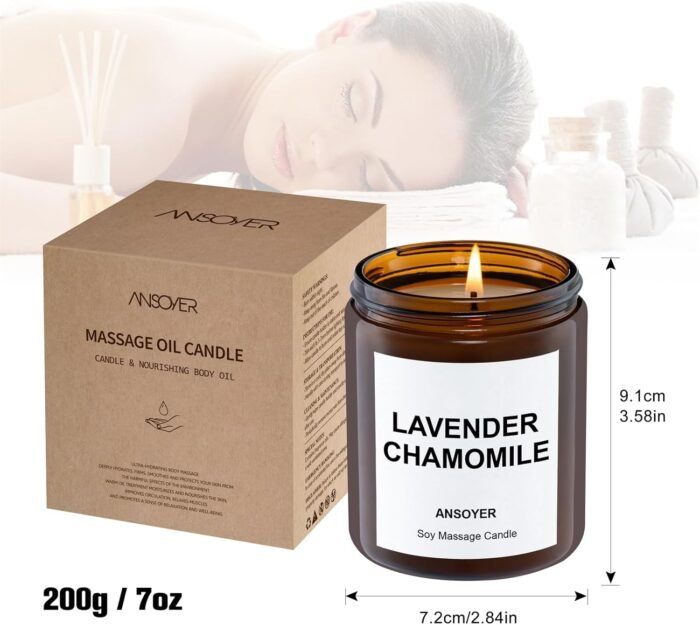 Massage Oil Candles, Massage Candles for Relaxation Gifts, Body Oil, Body Lotion, Edible Soy Wax + Hemp Seed Oil Based, Candle That Turns into Massage Oils, Jars- 7 OZ (Chamomile Lavender) - Image 6