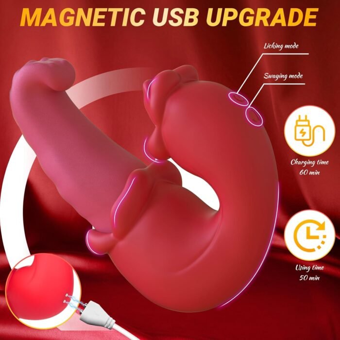 Vibrator Adult Sex Toys for Women - 4 in 1 Tongue Thrusting Vibrators Dildo Rose Sex Toys with 10 Licking Clitoral & 10 Vibration Mode, G Spot Clit Stimulator Tongue Toy for Women Couples Games - Image 6