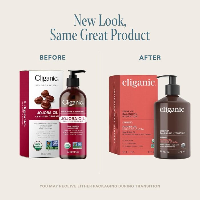 Cliganic Organic Jojoba Oil 16oz with Pump, 100% Pure | Bulk, Moisturizing Oil for Face, Hair, Skin & Nails | Natural Cold Pressed (Packaging May Vary) - Image 2