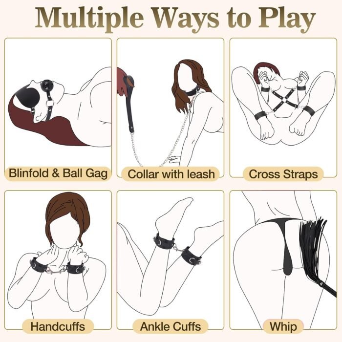 Sex Bondage BDSM Kit Restraints -11PCS Sex Toys Kit with Adjustable Handcuffs Collar Ankle Cuff Blindfold Sex Leash Ball Gag Whip Adult Games Foreplay Sexual Pleasure Tools for Men Women Couples - Image 2
