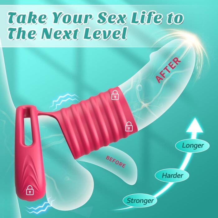 Vibrating Cock Ring with Elastic Penis Sleeve, Couples Sex Toys for Men Women Boefous Penis Vibrator, Female Male Adult Sex Toy APP Remote Vibrators, Vagina Stimulation Pleasure Penis Ring, Rose - Image 2