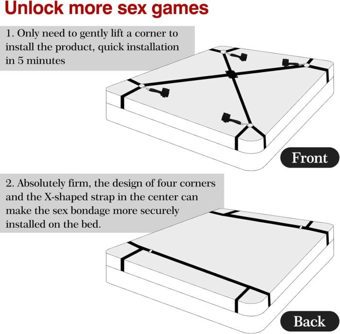 Bed Restraints BDSM Kit Super Easy Install, Wrist Ankle Cuff Multifunction Fetish Bondage Rope for Adults Women Couples Role Play Game Pleasure SM Tool - Image 2