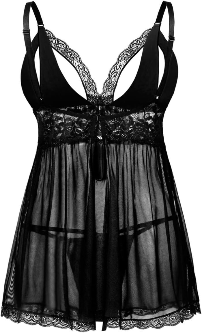 Donnalla Women Plus Size Lingerie - Sexy Split Cup Lace Babydoll Sleepwear Chemise Set 2XL,3XL,4XL - Image 3