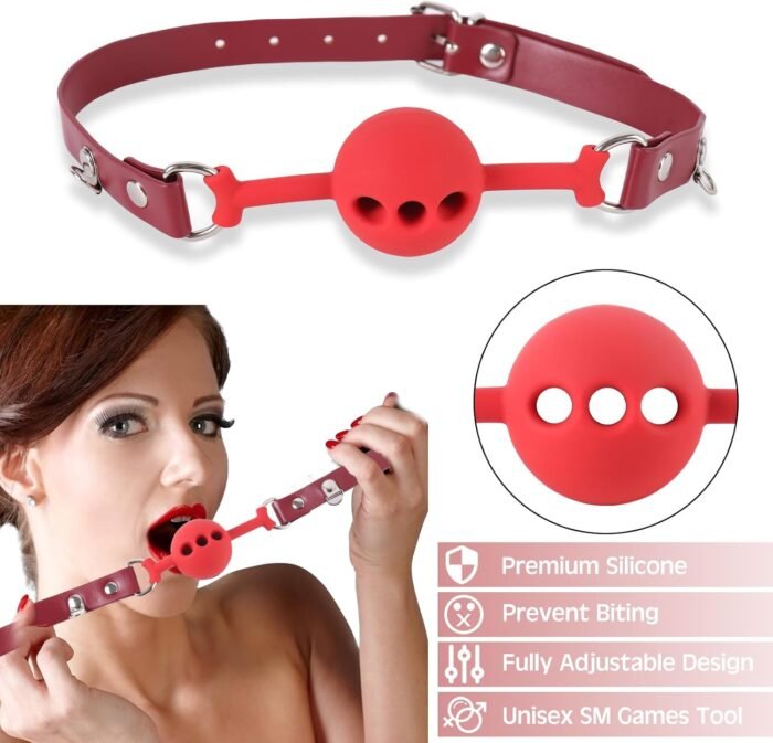 BDSM Sex Bondage Breast Restraints, B to D Cup Chest Harness Boobs Cincher with Silicone Ball Gag & Nipple Clamps, Sex Harness Kinky Lingerie Bra SM Games Sex Toys for Women Couples Beginner (Red) - Image 4