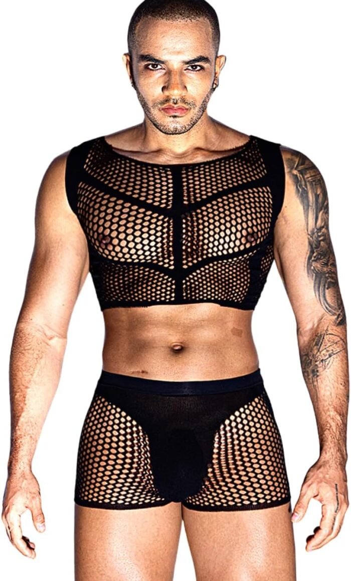 Men's Tank Tops Mens Sexy Sheer Mesh Fishnet Crop Top Shirt Sissy Lingerie Man Underwear for Men Clothes Gay