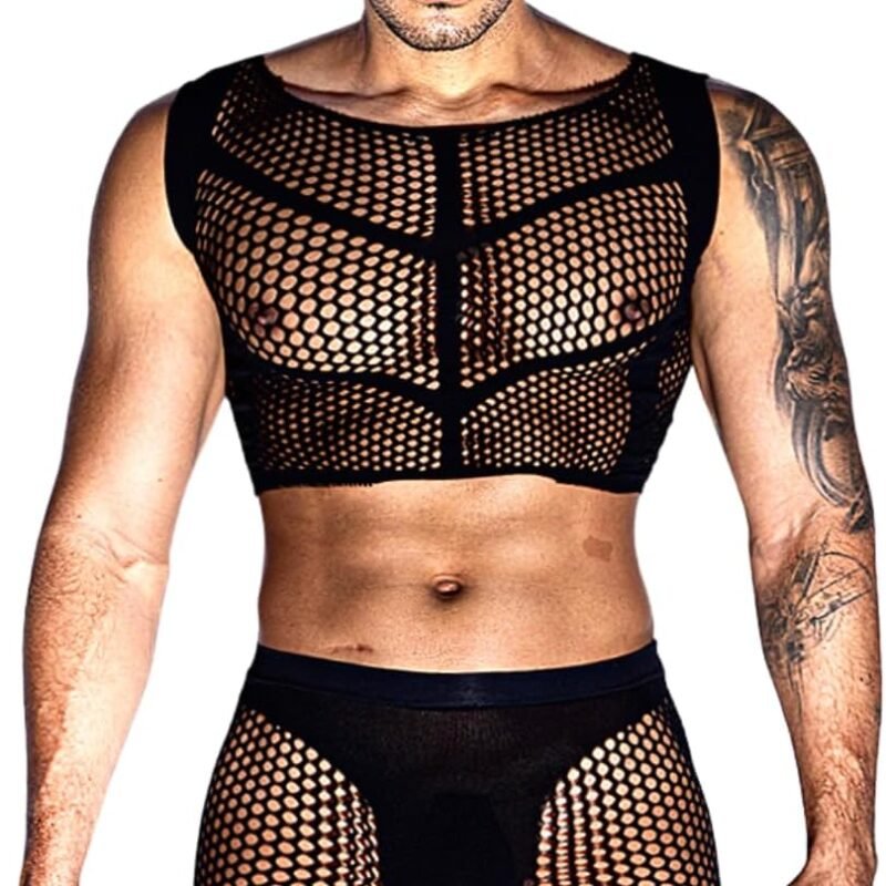 Men's Tank Tops Mens Sexy Sheer Mesh Fishnet Crop Top Shirt Sissy Lingerie Man Underwear for Men Clothes Gay