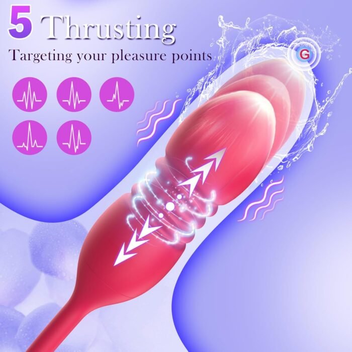 3 in 1 Rose Sex Toys Clitoral Licking Thrusting Dildo G Spot Vibrators for Women Clit Nipple Stimulator with 10 Licker Patterns & 10 Strong Thrusting Vibration Adult Toys for Women Couples - Image 4