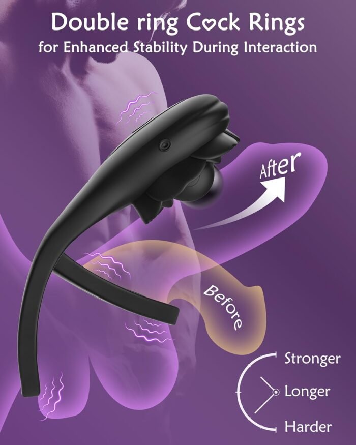 Vibrating Cock Ring with Rose Clitoral Stimulator,Couples Adult Sex Toys for Men Women, Pleasure Penis Ring Vibrator with 9 Vibrations G Spot Stimulation,Male Vibrator Sex Toys - Image 3