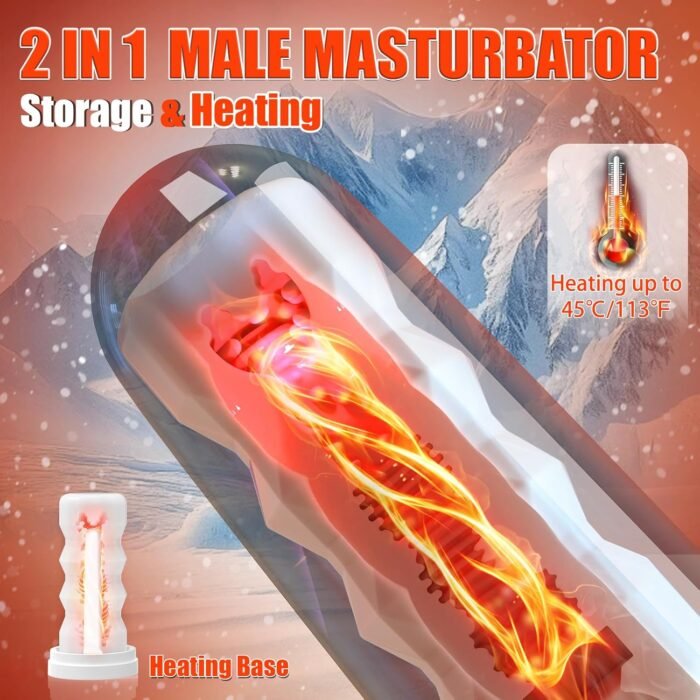Male Masturbator Sex Toys with Heating Base - Pocket Pussy Stroker TPE Male Masturbation Sleeve with 3D Textured, Penis Training Blowjob Sex Toy for Men with Storage Box (Heating Option-White) - Image 2