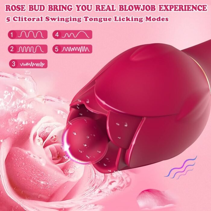Upgraded Rose Toys Clitoral Licking G Spot Vibrators for Women Clit Nipple Dildo Vibrators Clitoris Stimulator with 5 Licker Patterns & 10 Strong Vibration Adult Sex Toys for Women Couples - Image 2