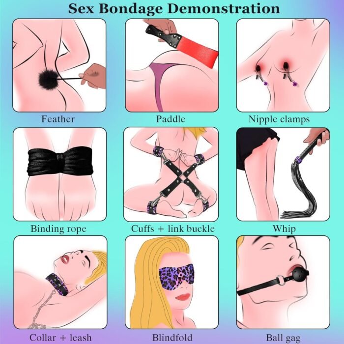 Bondage Set BDSM Restraints Kit for Couples Sex Games,16Pcs Adult Sex Toys Kit with Rope Handcuffs Collars Ankles & Wrist Bar for Sexual Pleasure,Sex Things for Couples Kinky - Image 2