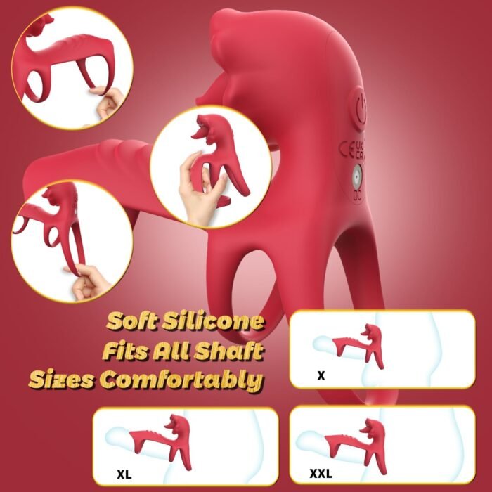 Vibrating Cock Ring Sex Toys for Couples Men - App Remote Control Vibrators Penis Sleeve with Tongue Clitoral Vibrator, Adult Toy Penis Ring Cock Sleeve, Sex Toy for Women Male Penis Extender, Red - Image 6