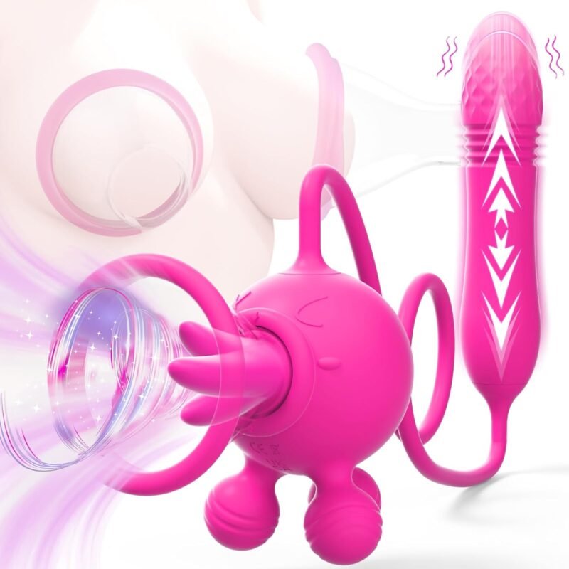 Adult Toys Rose Vibrator Sex Machine for Women, Licker Thrusting G Spot Vibrator Wand Rose Sucking Toy with 3 Sucking & 7 Licking & 10 Vibrating & 3 Thrusting Dildo Double Stimulator Couples Sex Toys