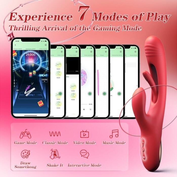 APP Control Vibrator Sex Toy for Women-G Spot Vibrator Flapping Rabbit Vibrator Dildo for Woman Couple Nipple Anal Stimulation, Silicone Vibrator with 7 Licking 7 Vibrating Modes (Red) - Image 5