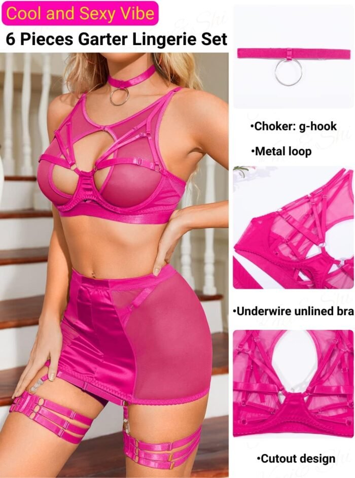 Kaei&Shi Garter Lingerie for Women, Strappy High Waisted Skirt G String 4 Piece Sexy Exotic Lingerie Outfits Set Boudoir - Image 2
