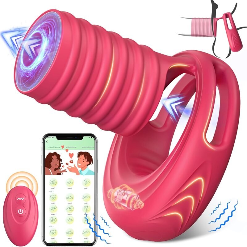 Vibrating Cock Ring with Elastic Penis Sleeve, Couples Sex Toys for Men Women Boefous Penis Vibrator, Female Male Adult Sex Toy APP Remote Vibrators, Vagina Stimulation Pleasure Penis Ring, Rose
